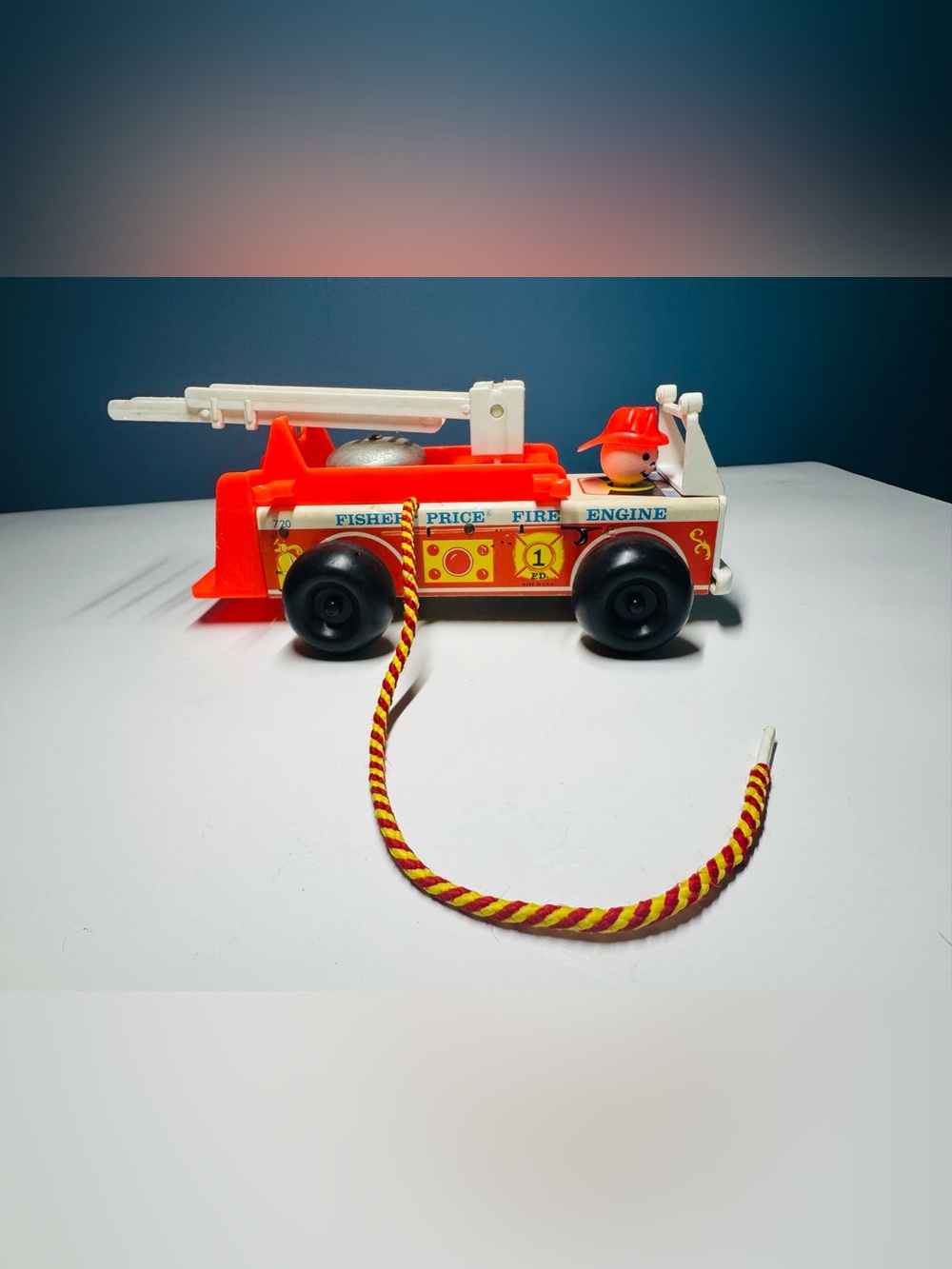 Vintage Fisher Price Fire Truck Engine Little People 1968 Wooden and Plastic